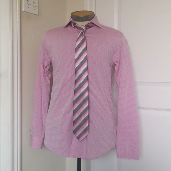Strauss Men Button Down Shirt & Tie Combo Tie 100% Silk 14.5 Pink - Picture 7 of 16